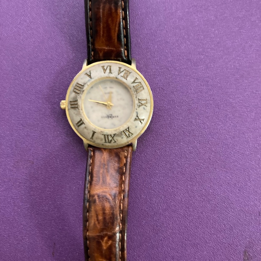 Vintage Roman Numeral Watch with Brown Leather Strap